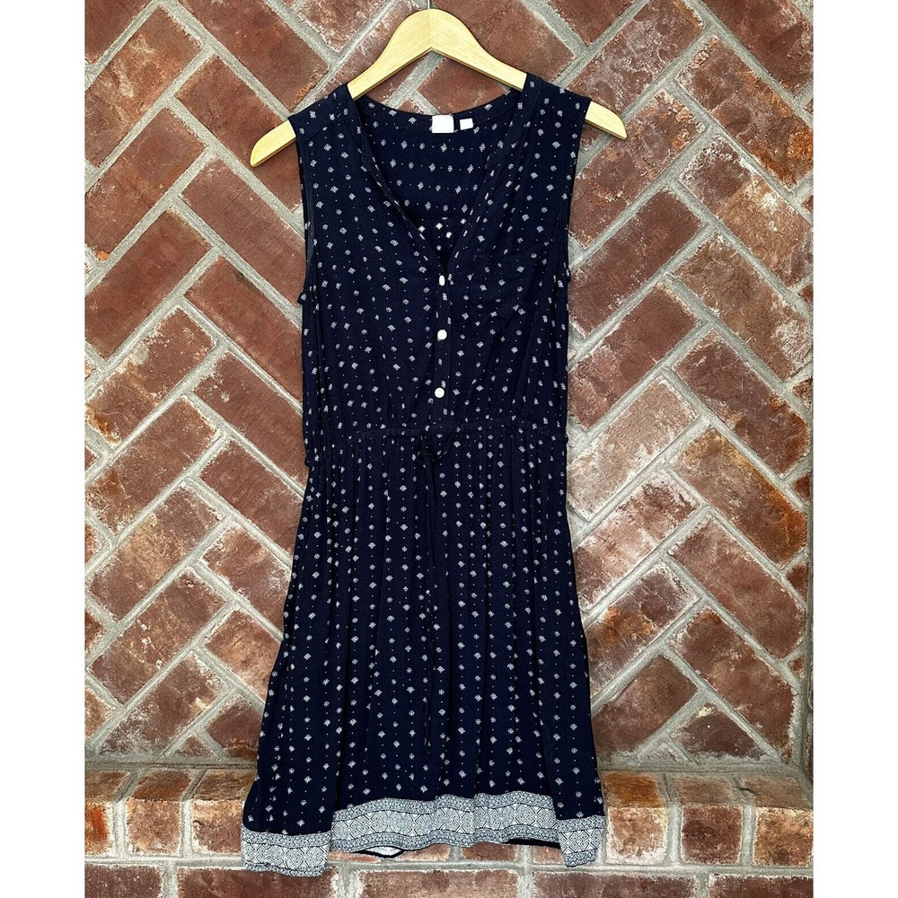 Gap Womens Shirt Dress XS Navy Blue Sleeveless Rayon Buttons Elastic‎ Waist